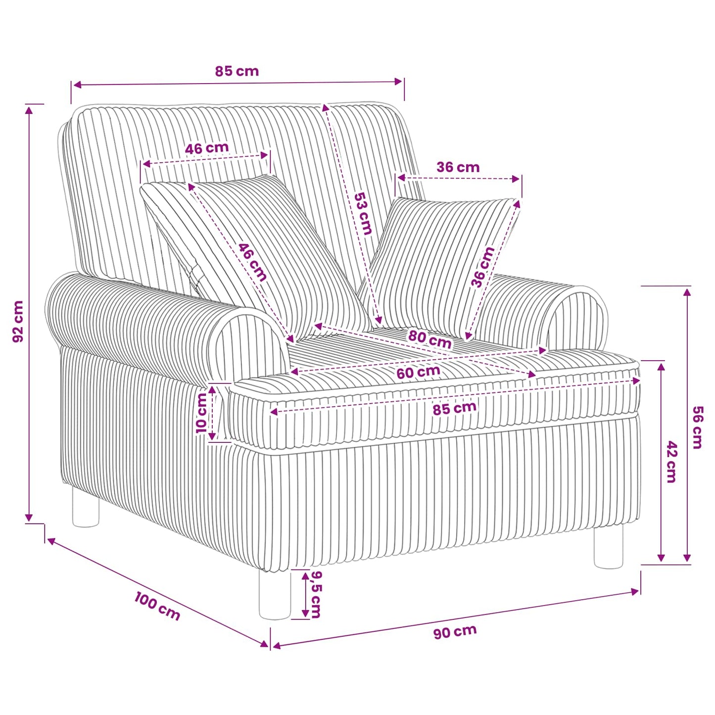 XL Armchair with Cushions Taupe 1.5 Lines Fabric