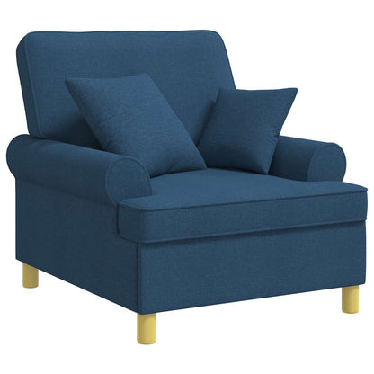XL Armchair with Cushions Blue Fabric