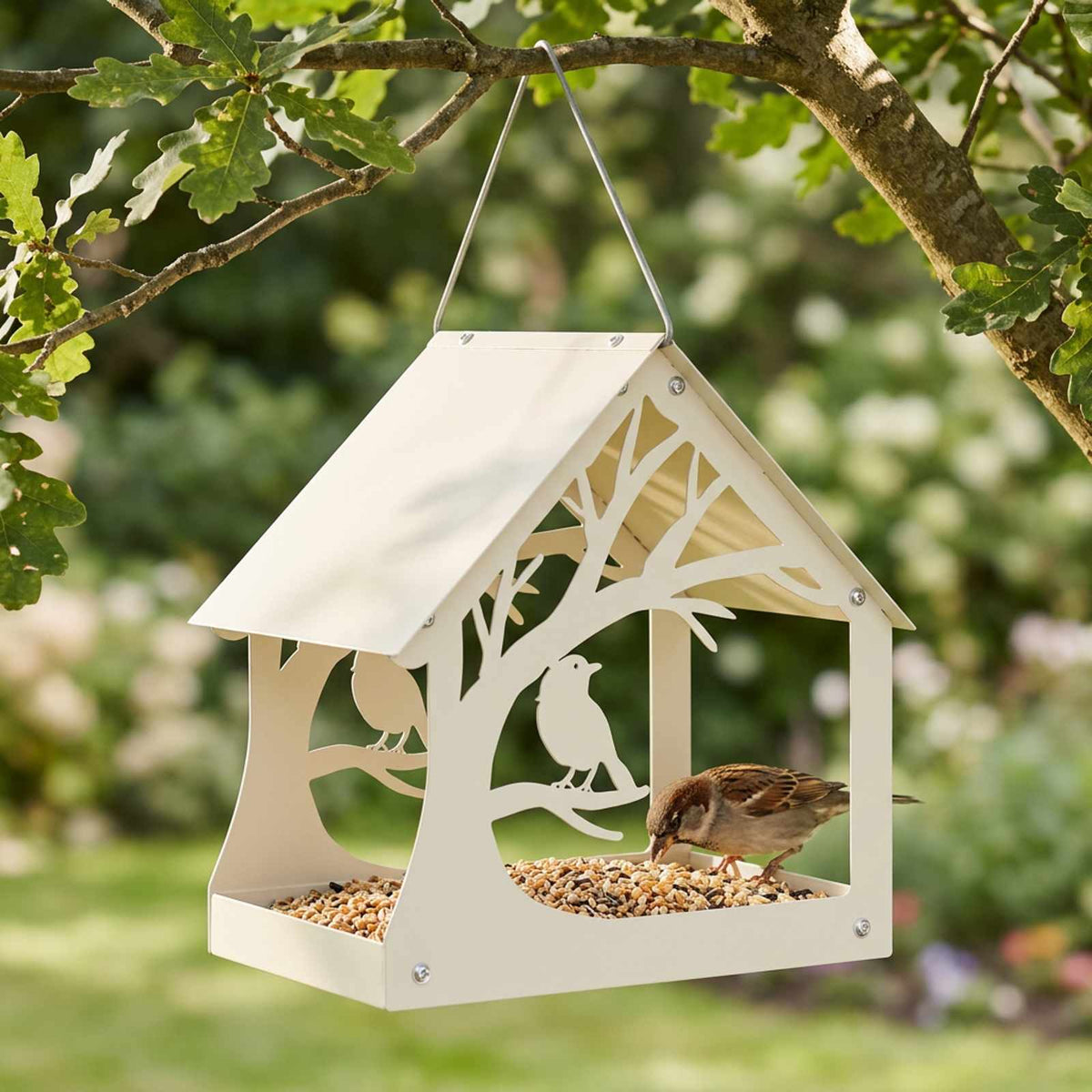 Hanging Bird Feeder Steel White