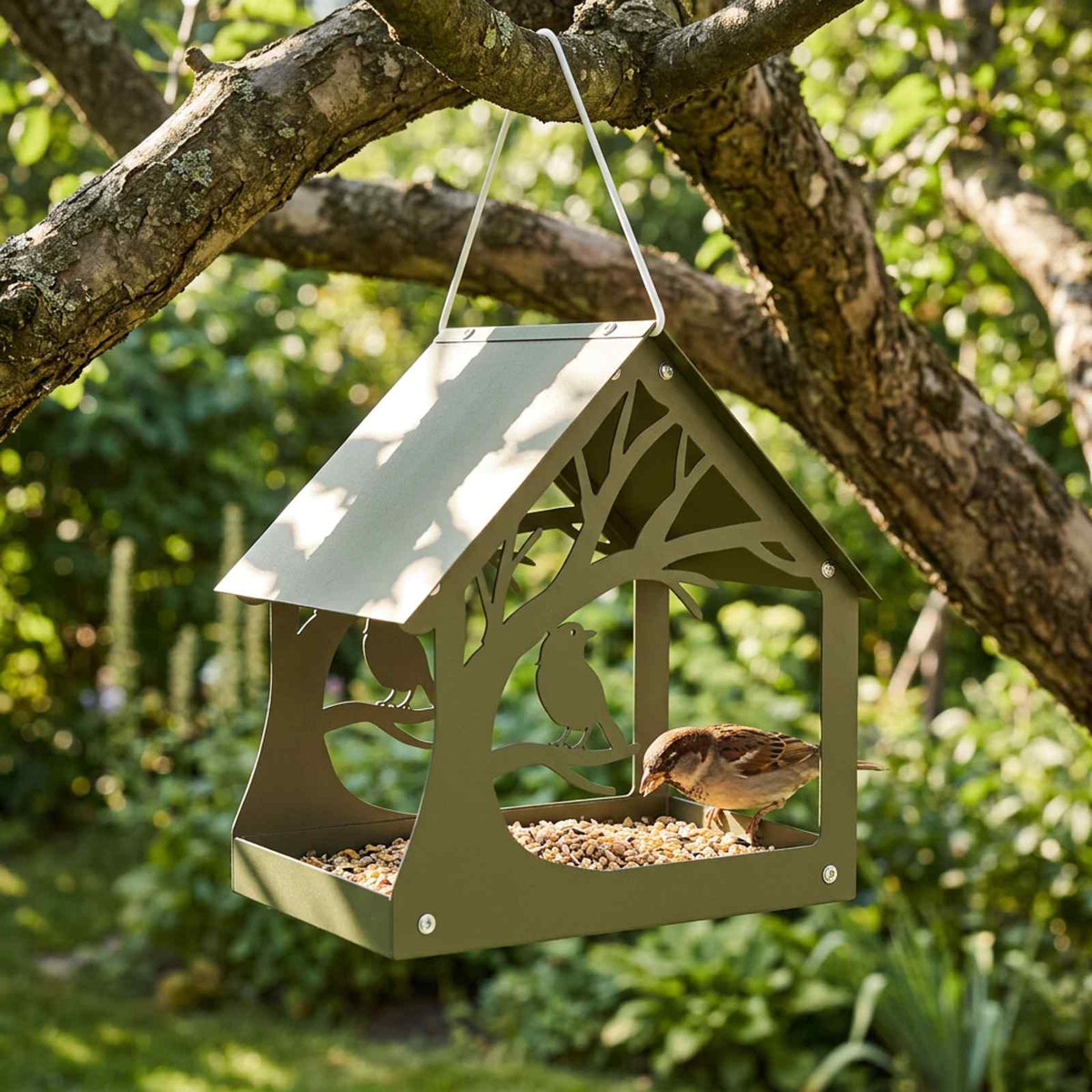 Hanging Bird Feeder Steel Olive Green