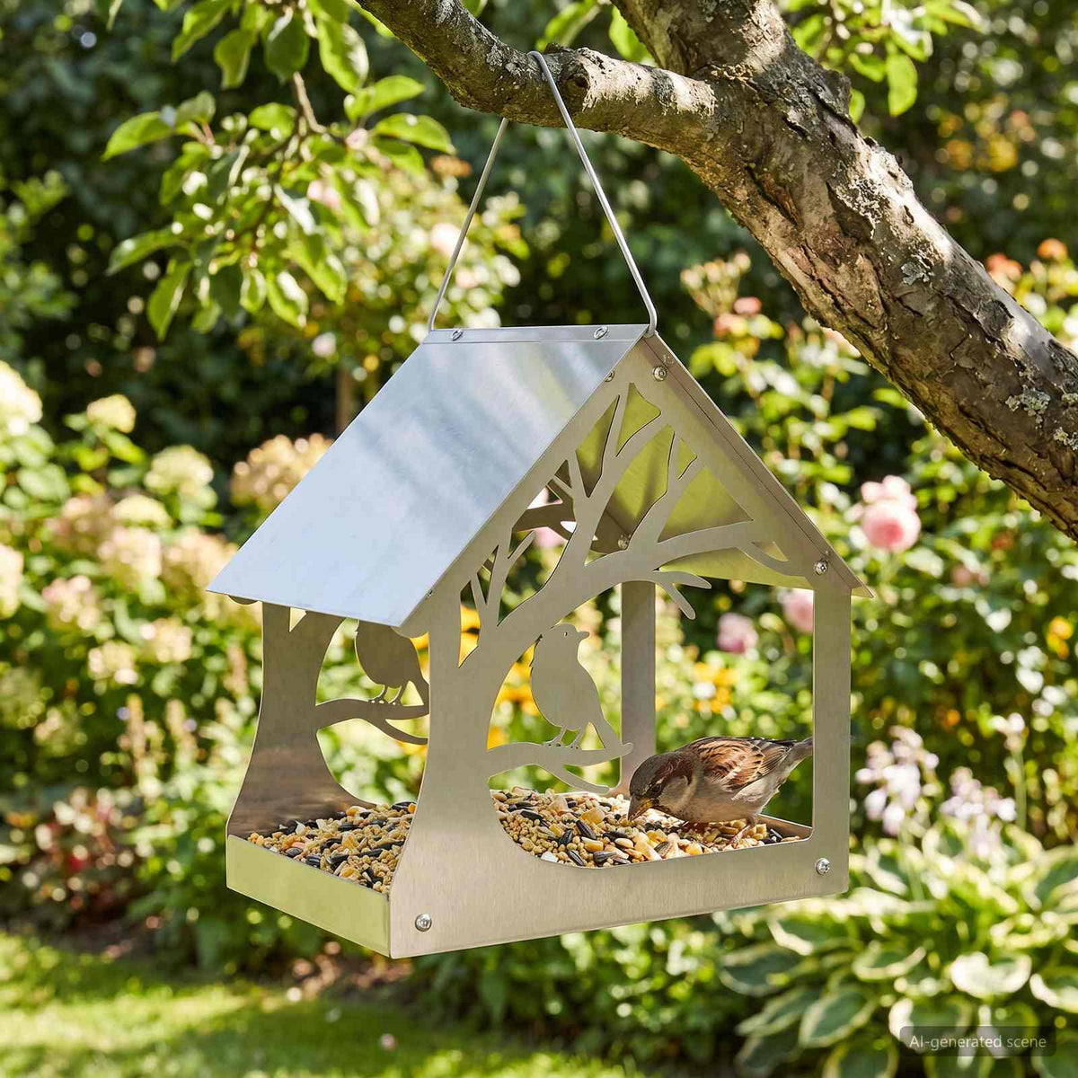 Hanging Bird Feeder Stainless Steel Silver