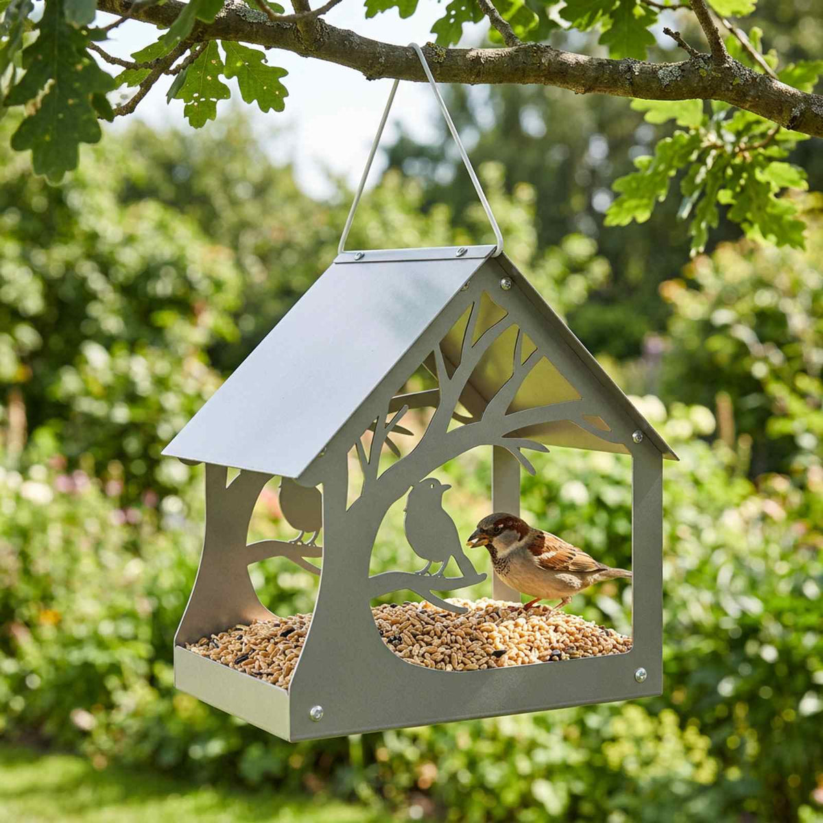 Hanging Bird Feeder Galvanised Steel Silver