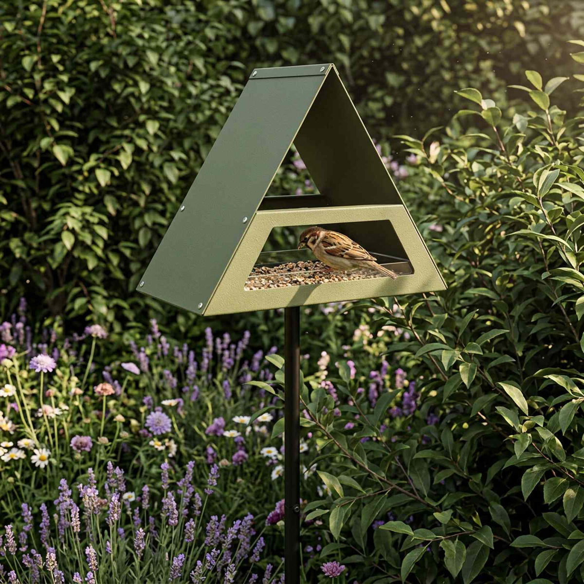 Bird Feeder Steel Olive Green