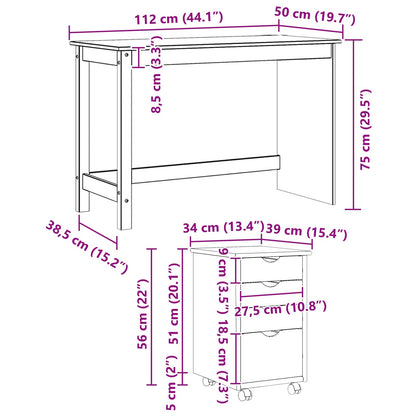 Desk Cabinet Set 2 pcs Black Solid Pine Wood