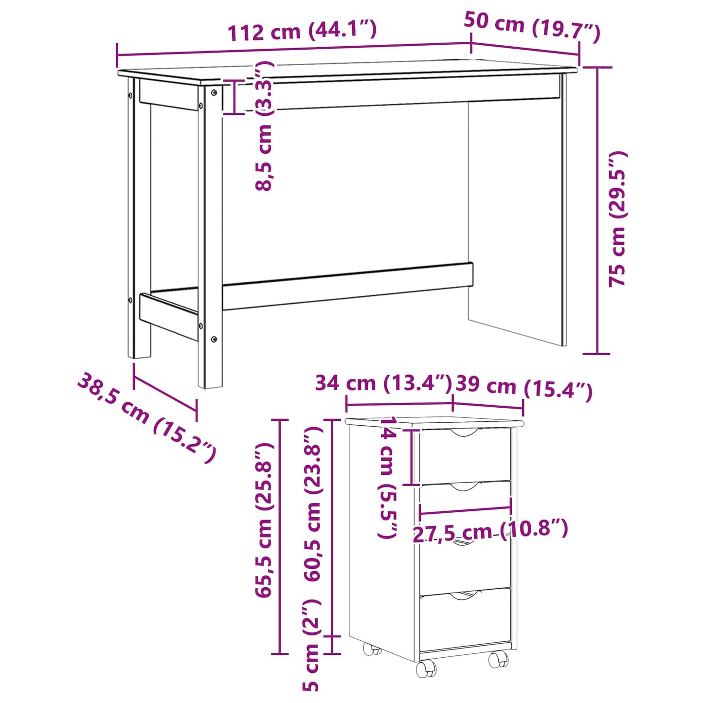 Desk Cabinet Set 2 pcs Honey Brown Solid Pine Wood