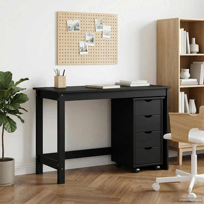 Desk Cabinet Set 2 pcs Black Solid Pine Wood