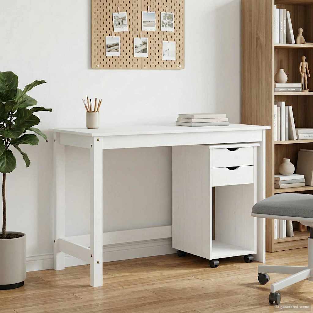 Desk Cabinet Set 2 pcs White Solid Pine Wood
