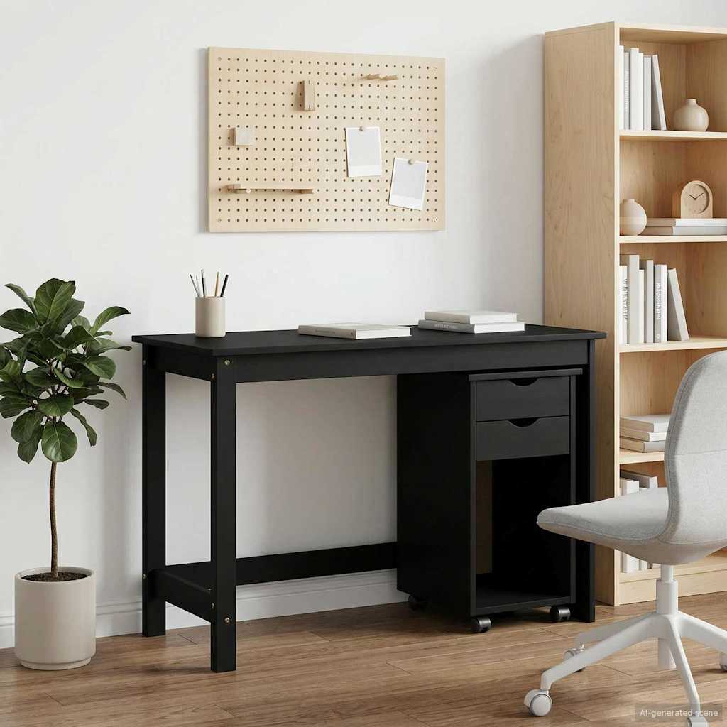 Desk Cabinet Set 2 pcs Black Solid Pine Wood