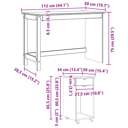 Desk Cabinet Set 2 pcs Brown Solid Pine Wood