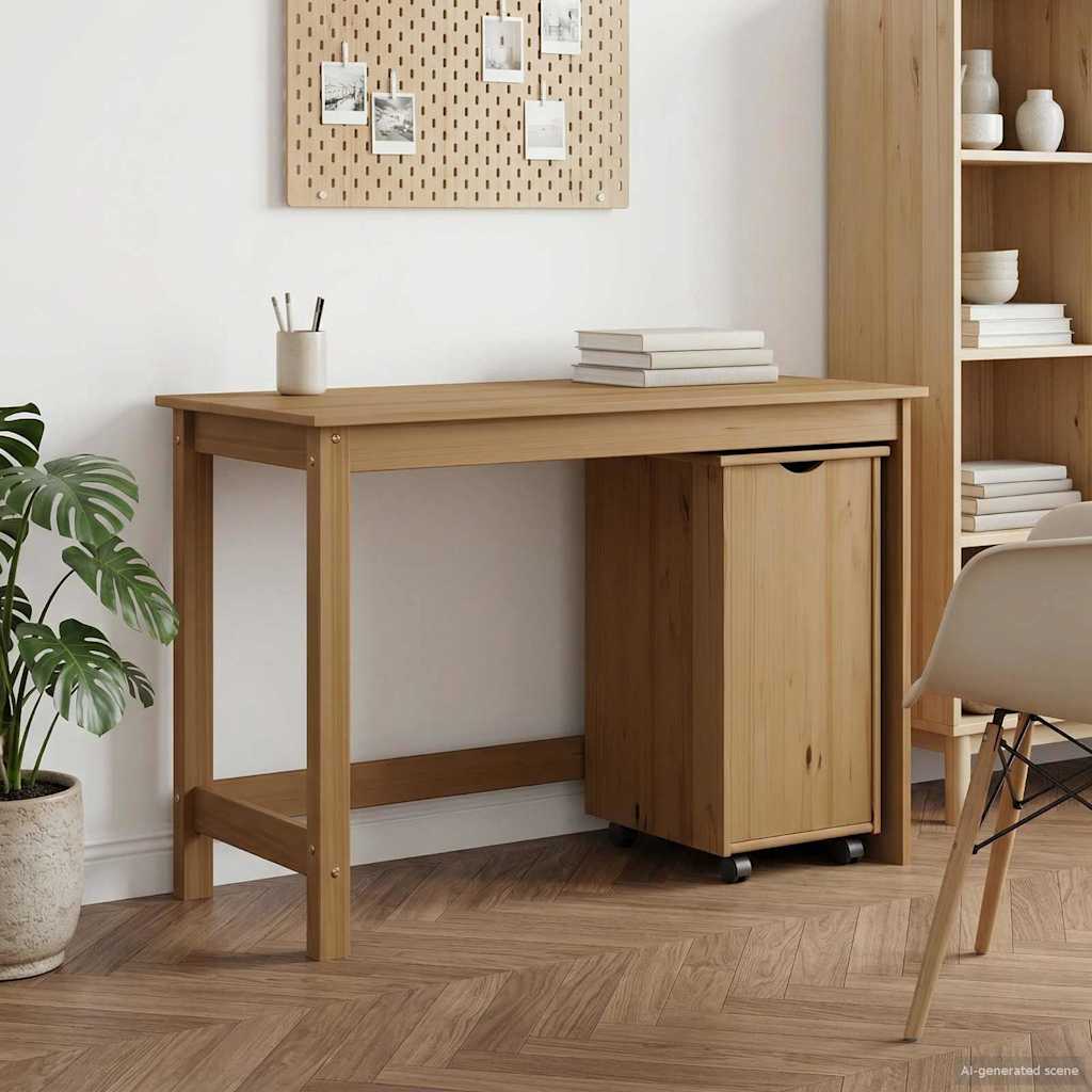 Desk Cabinet Set 2 pcs Honey Brown Solid Pine Wood