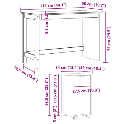 Desk Cabinet Set 2 pcs Grey Solid Pine Wood