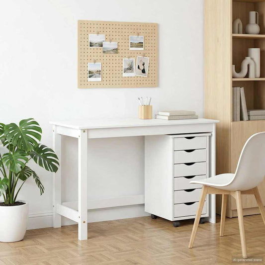 Desk and Rolling Cabinet Set MOSS 2 pcs White