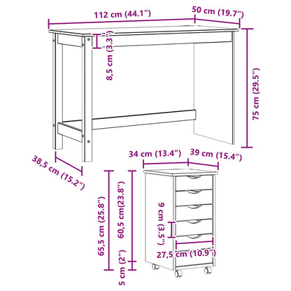 Desk and Rolling Cabinet Set MOSS 2 pcs White