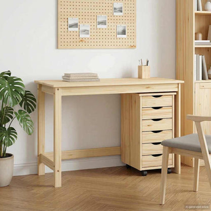 Desk and Rolling Cabinet Set MOSS 2 pcs Brown