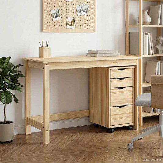 Desk and Rolling Cabinet Set MOSS 2 pcs Brown
