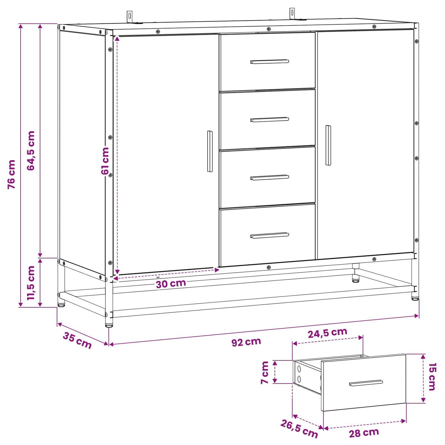 Sideboard Black Oak 92 x 35 x 76 cm Engineered Wood