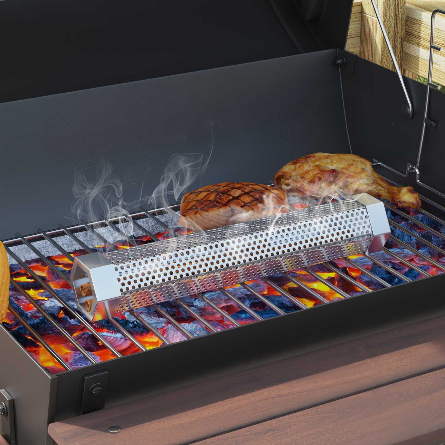 Barrel Grill with Wheels and Shelves 3 pcs 115 x 85 x 95 cm