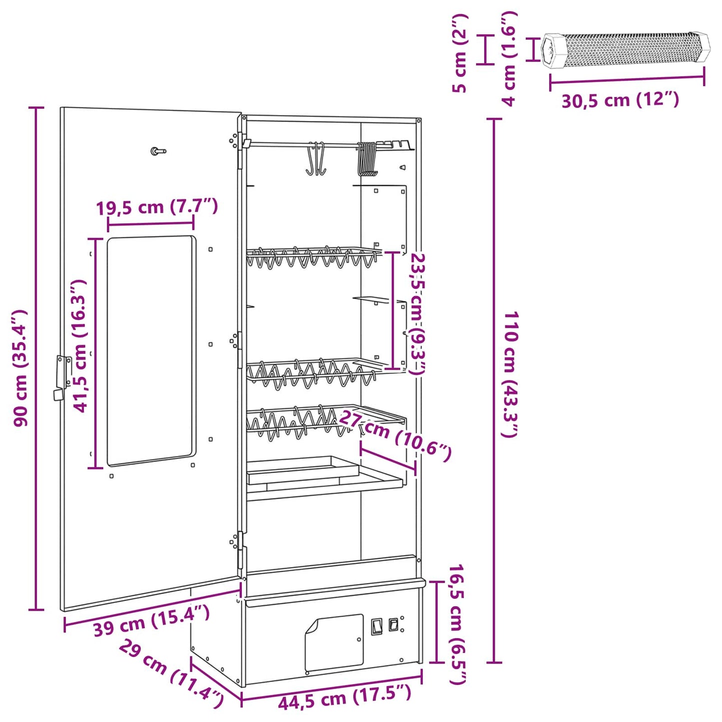 Smoker Oven 3 pcs 44.5 x 29 x 110 cm Galvanised steel Silver