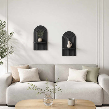 Wall Shelf 2 pcs Black 23 x 13.5 x 37.5 cm Engineered Wood