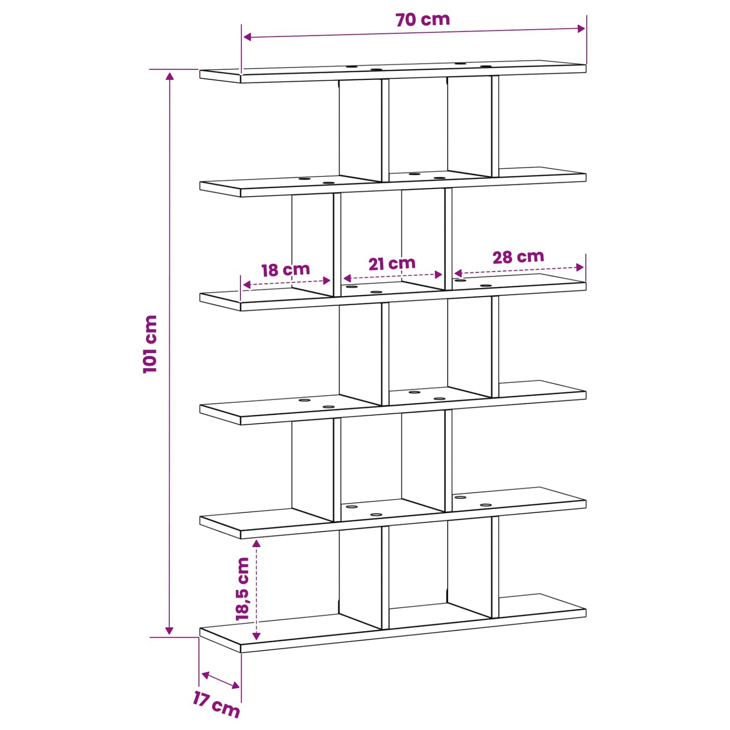 Wall Shelf White 70 x 17 x 101 cm Engineered Wood