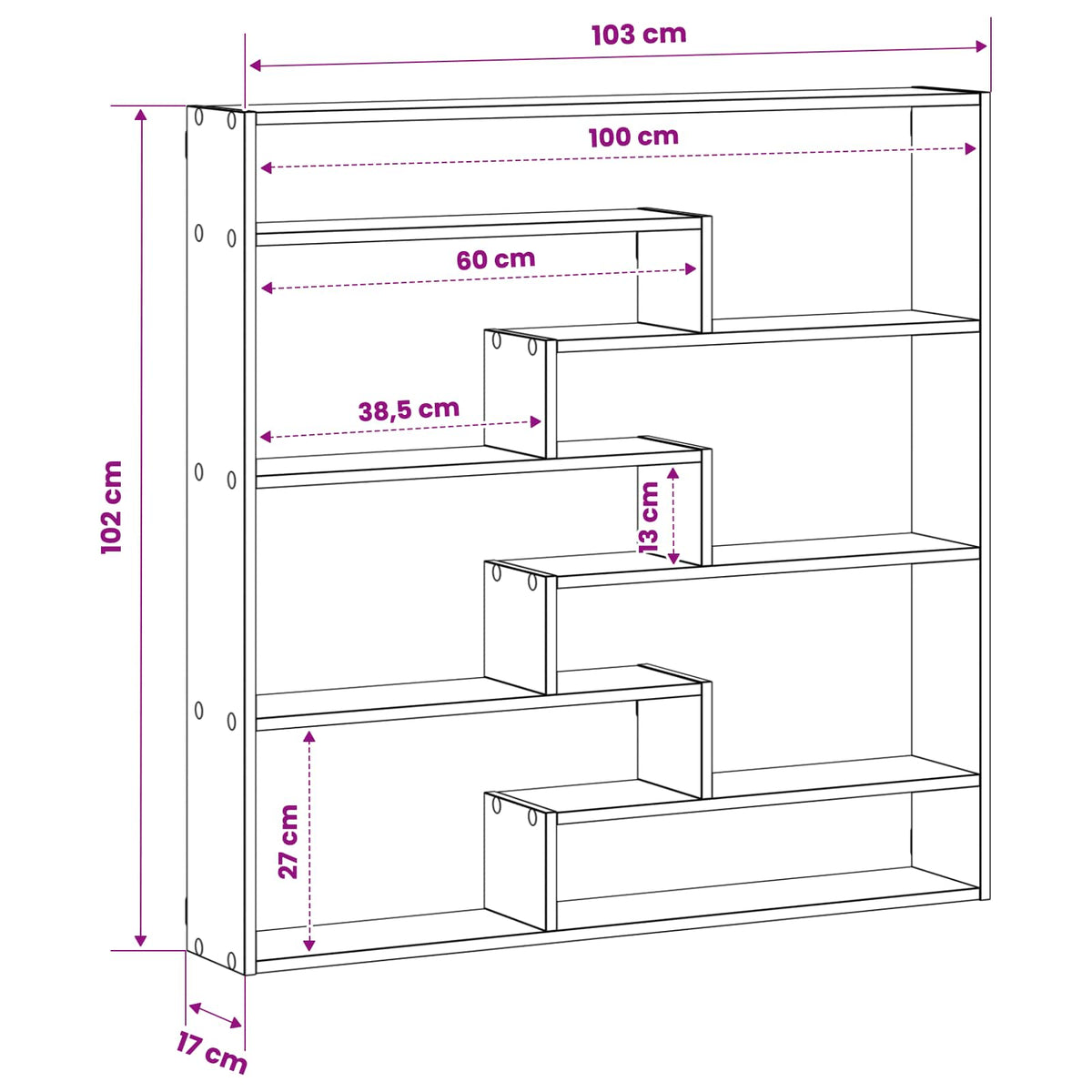 Wall Shelf Grey Sonoma 103 x 17 x 102 cm Engineered Wood