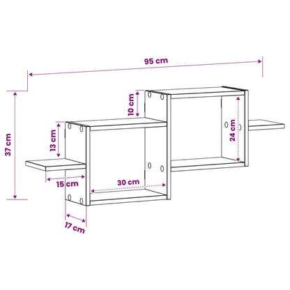 Wall Shelf Black Oak 95 x 17 x 37 cm Engineered Wood