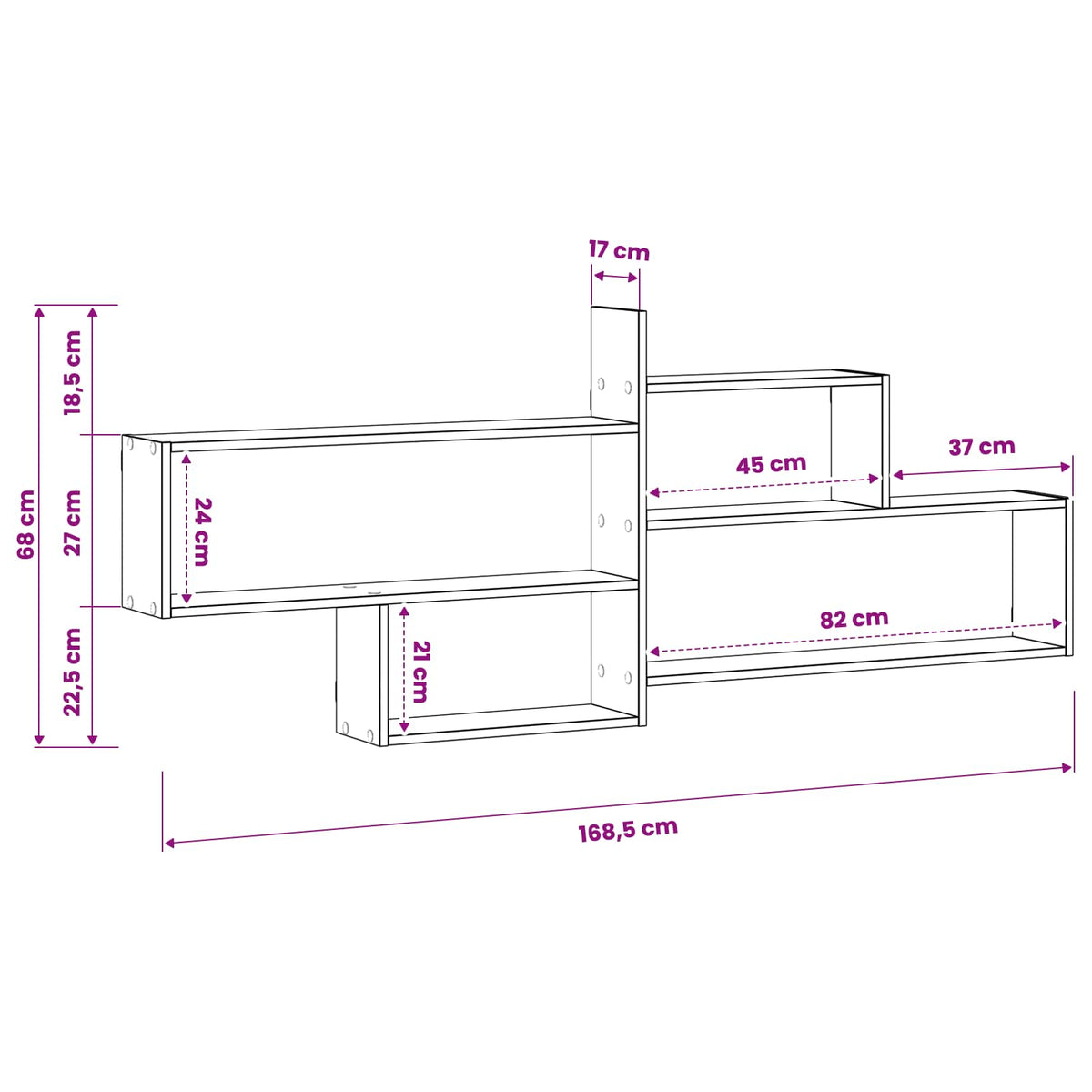 Wall Shelf Grey Sonoma 168.5 x 17 x 68 cm Engineered Wood