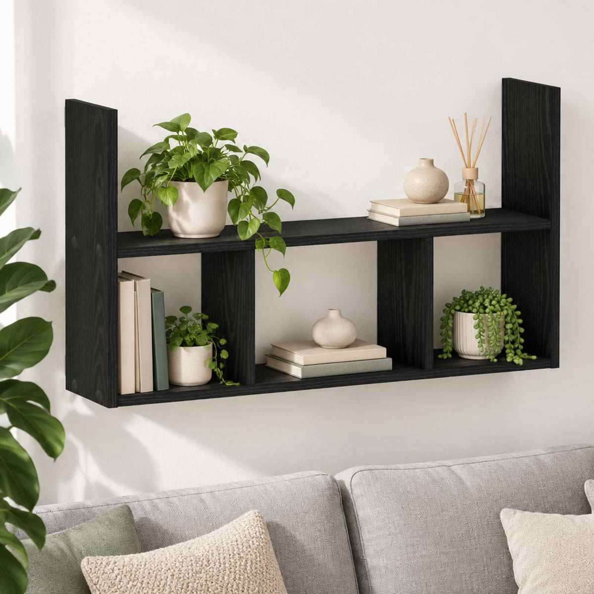 Wall Shelf Black Oak 78.5 x 17 x 45 cm Engineered Wood