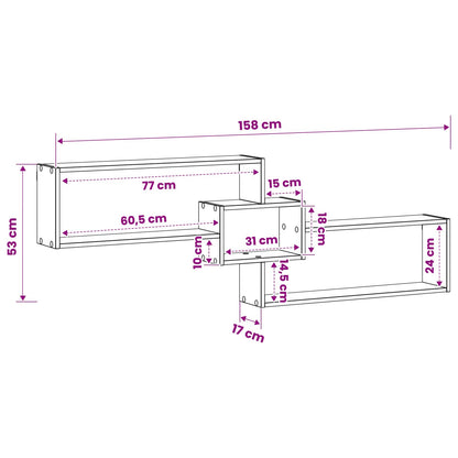 Wall Shelf Black Oak 158 x 17 x 53 cm Engineered Wood