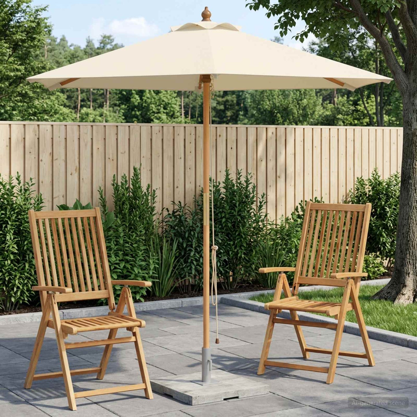Garden Parasol Ø 210 x 237 cm Solid Eucalyptus Wood Cream White