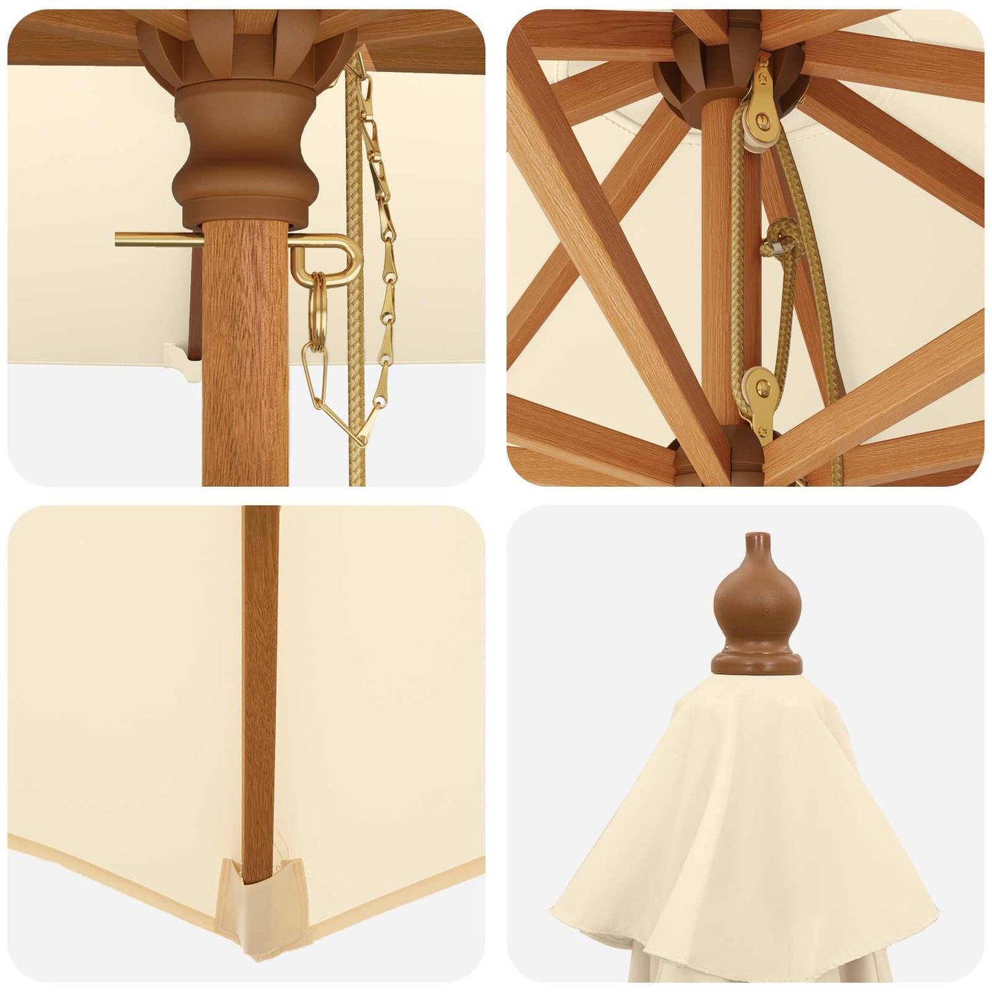 Garden Parasol Ø 300 x 248 cm Solid Eucalyptus Wood Cream White