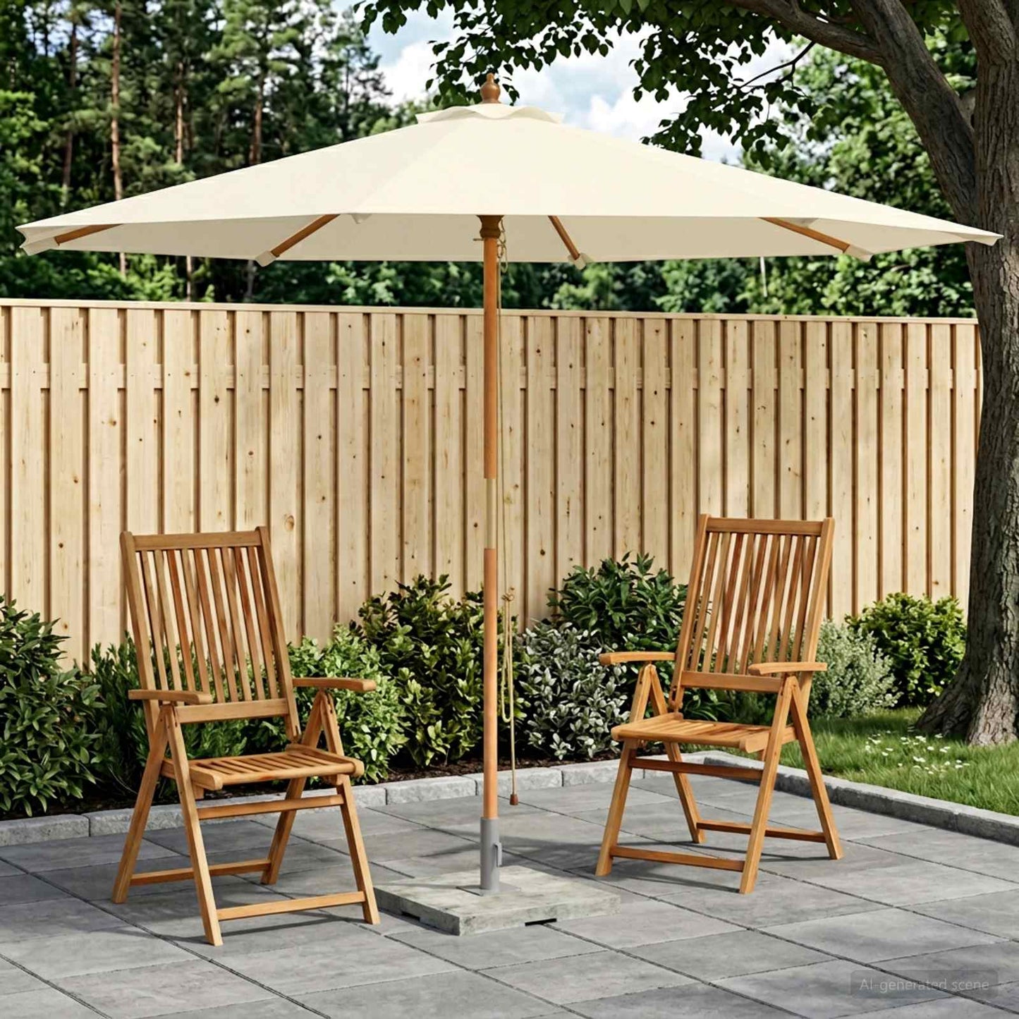Garden Parasol Ø 300 x 248 cm Solid Eucalyptus Wood Cream White