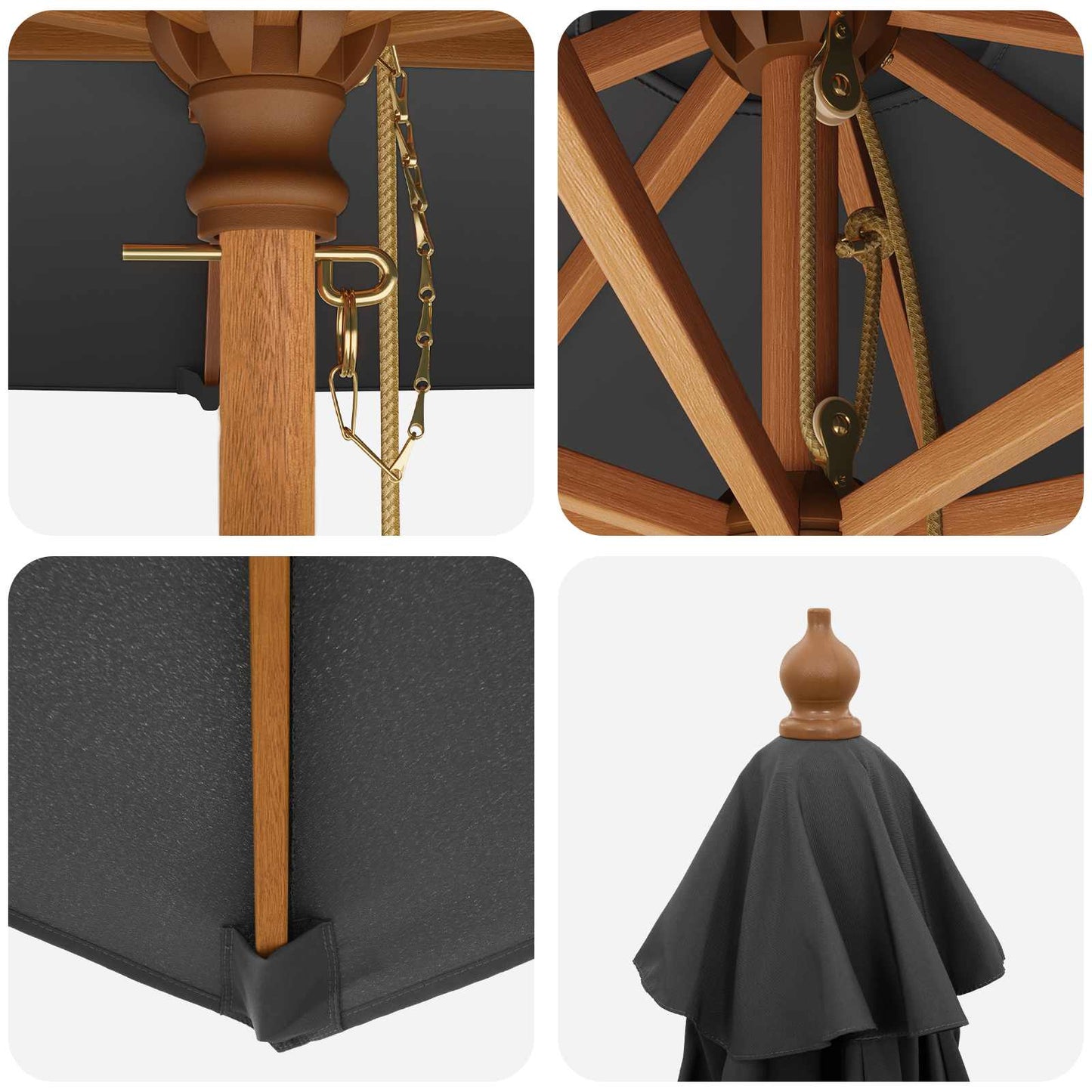 Garden Parasol Ø 300 x 248 cm Solid Eucalyptus Wood Anthracite