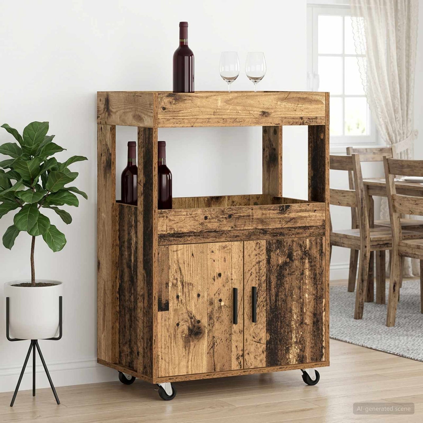 Bar Cart Old Wood 60 x 39.5 x 89 cm Engineered Wood