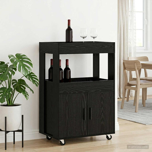 Bar Cart Black Oak 60 x 39.5 x 89 cm Engineered Wood