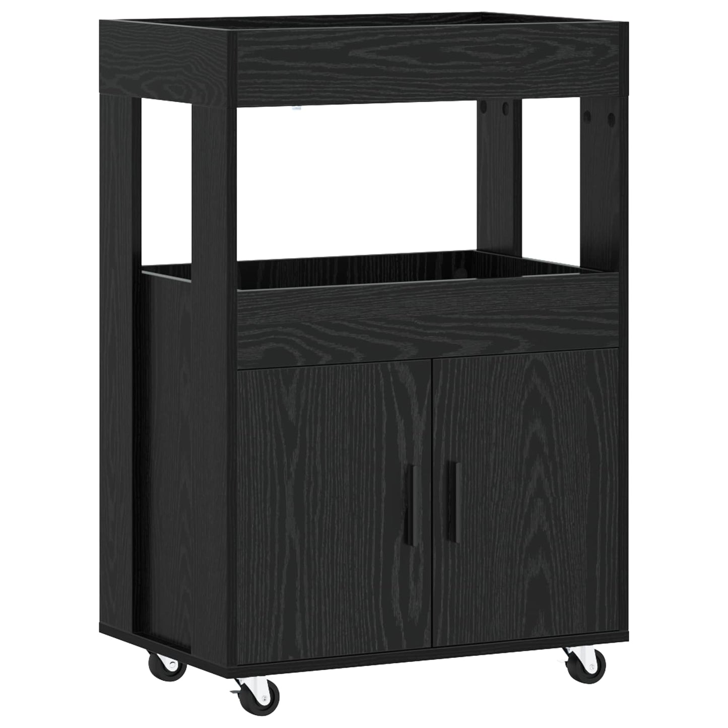 Bar Cart Black Oak 60 x 39.5 x 89 cm Engineered Wood