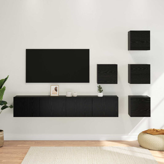 TV Cabinet Set 6 pcs Black Oak Engineered Wood