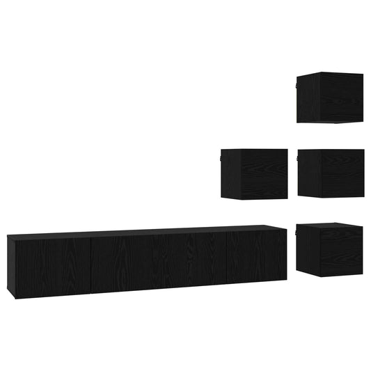 TV Cabinet Set 6 pcs Black Oak Engineered Wood