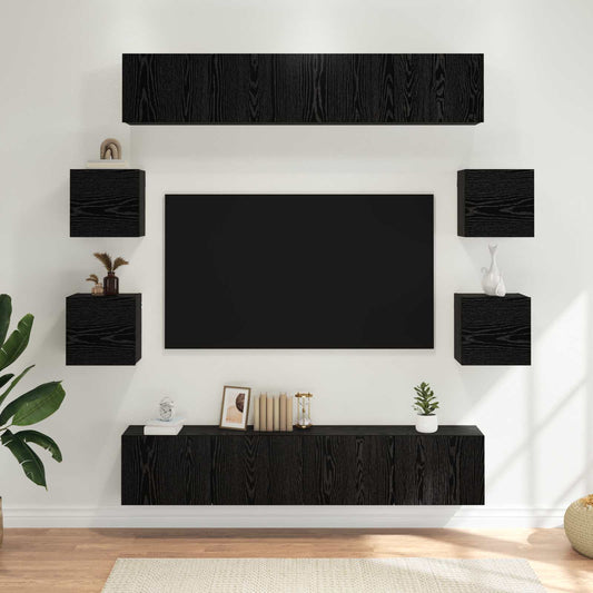 TV Cabinet Set 8 pcs Black Oak Engineered Wood