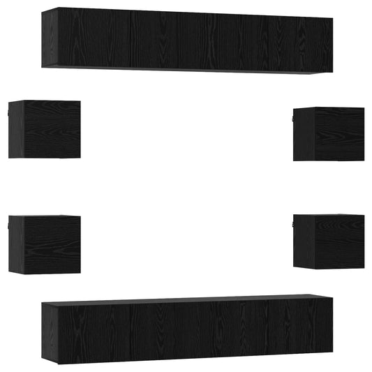 TV Cabinet Set 8 pcs Black Oak Engineered Wood
