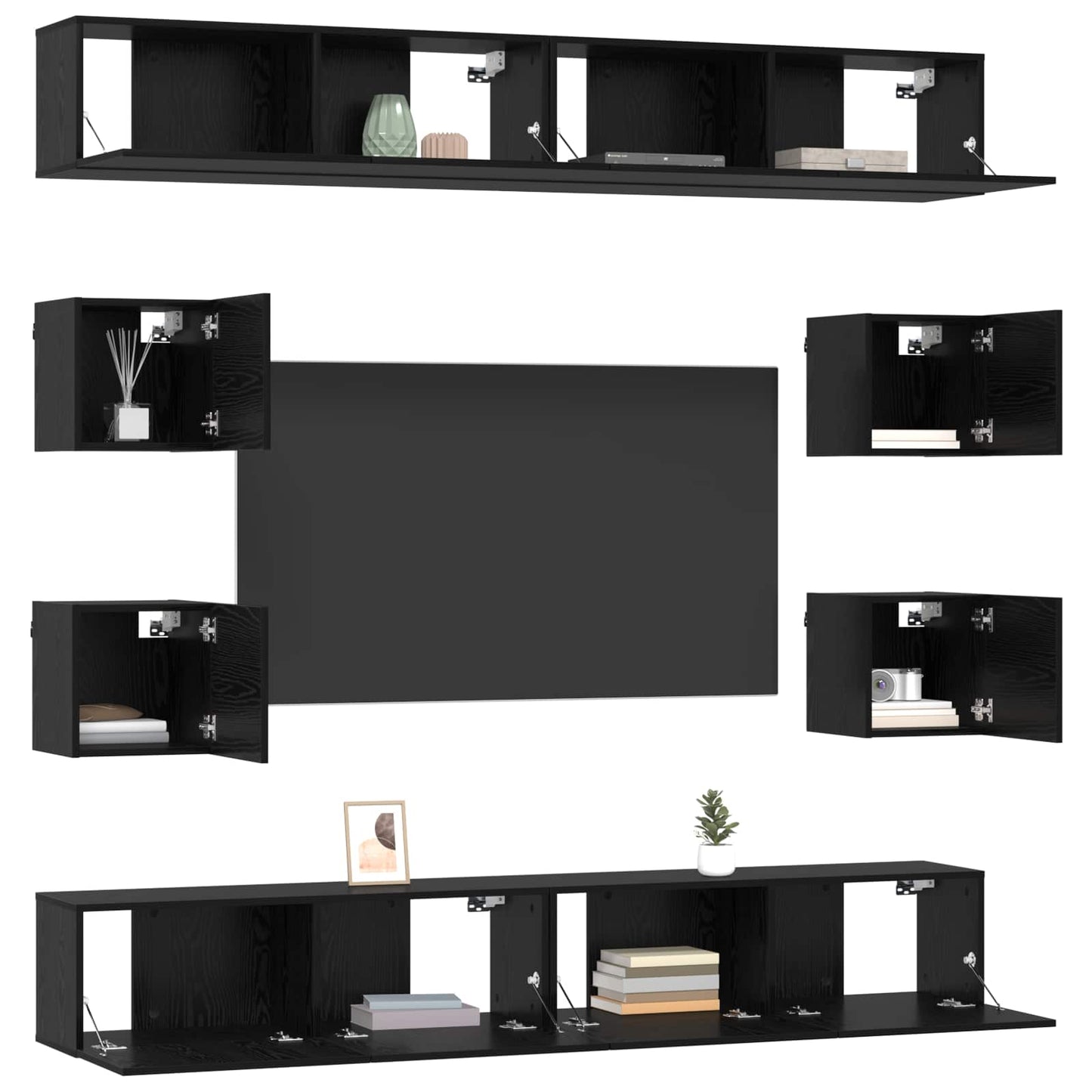 TV Cabinet Set 8 pcs 100 x 30 x 30 cm Black Oak Engineered Wood
