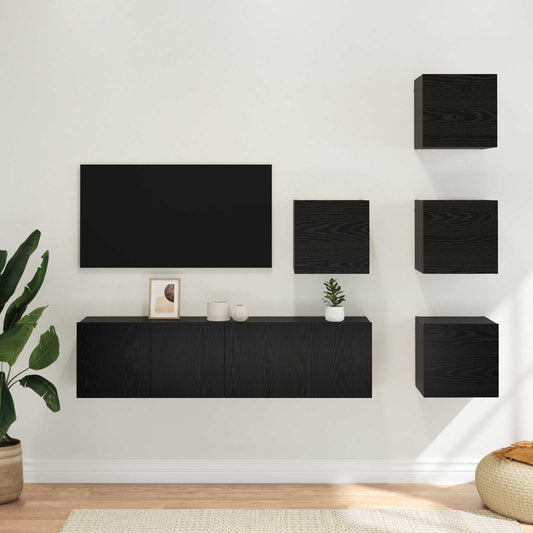 TV Cabinet Set 6 pcs Black Oak Engineered Wood