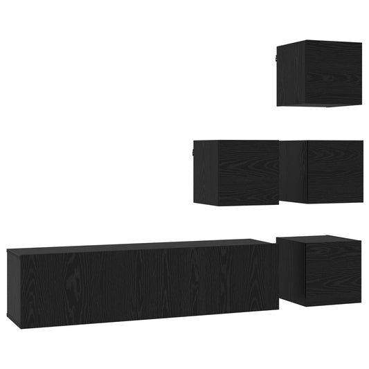 TV Cabinet Set 6 pcs Black Oak Engineered Wood