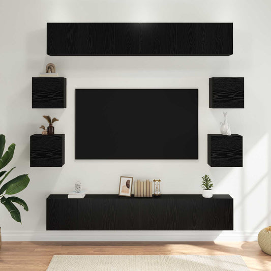 TV Cabinet Set 10 pcs Black Oak Engineered Wood