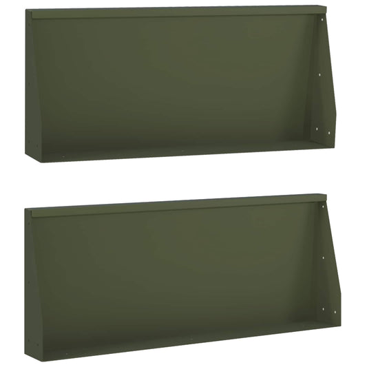 Retaining Wall 2 pcs 100 x 12 x 40 cm Steel Olive Green