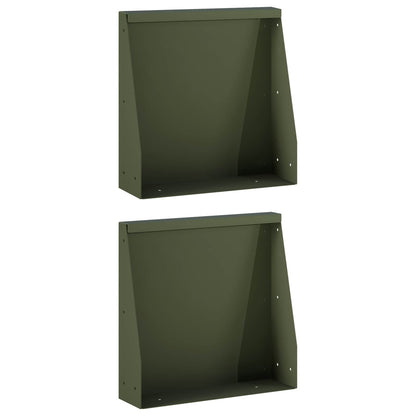 Retaining Wall 2 pcs 40 x 12 x 40 cm Steel Olive Green
