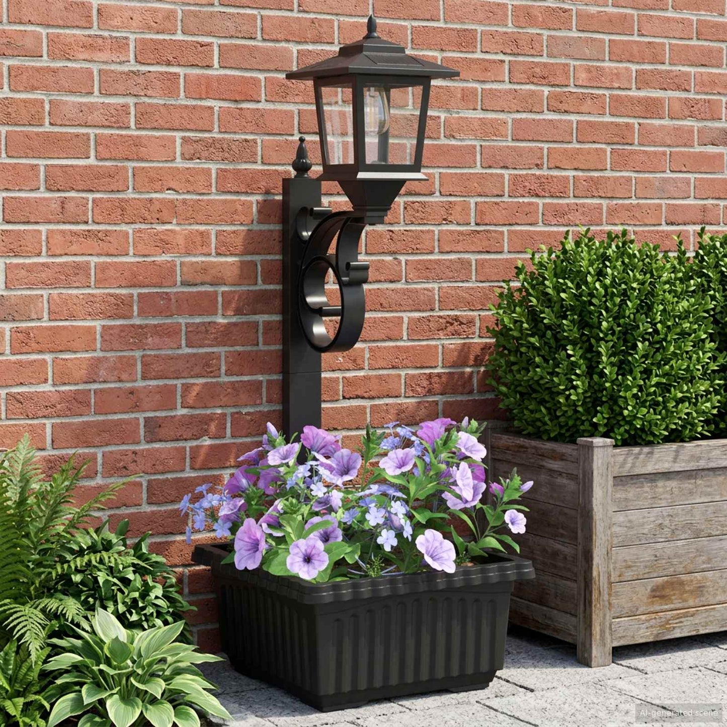 Bollard Light with Planter Black 29 x 28 x 74 cm ABS and PP
