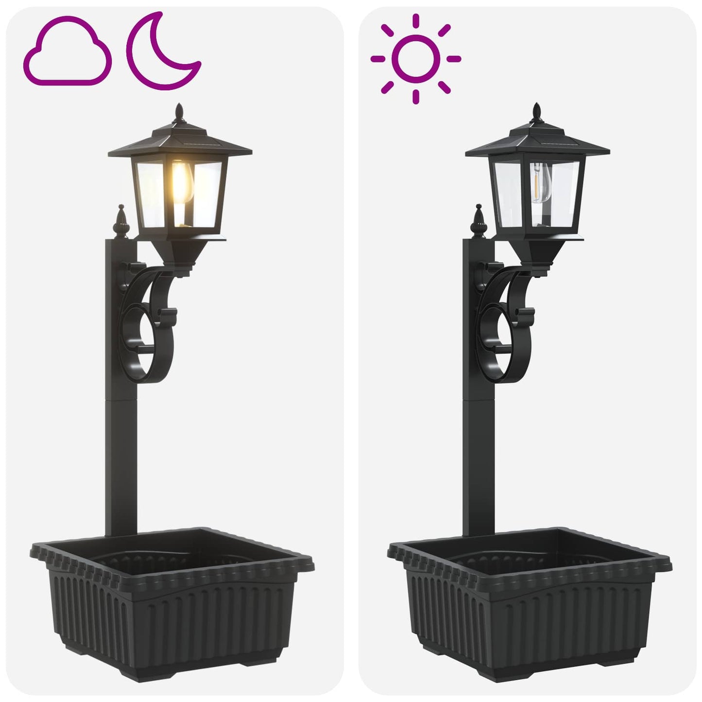 Bollard Light with Planter Black 29 x 28 x 74 cm ABS and PP