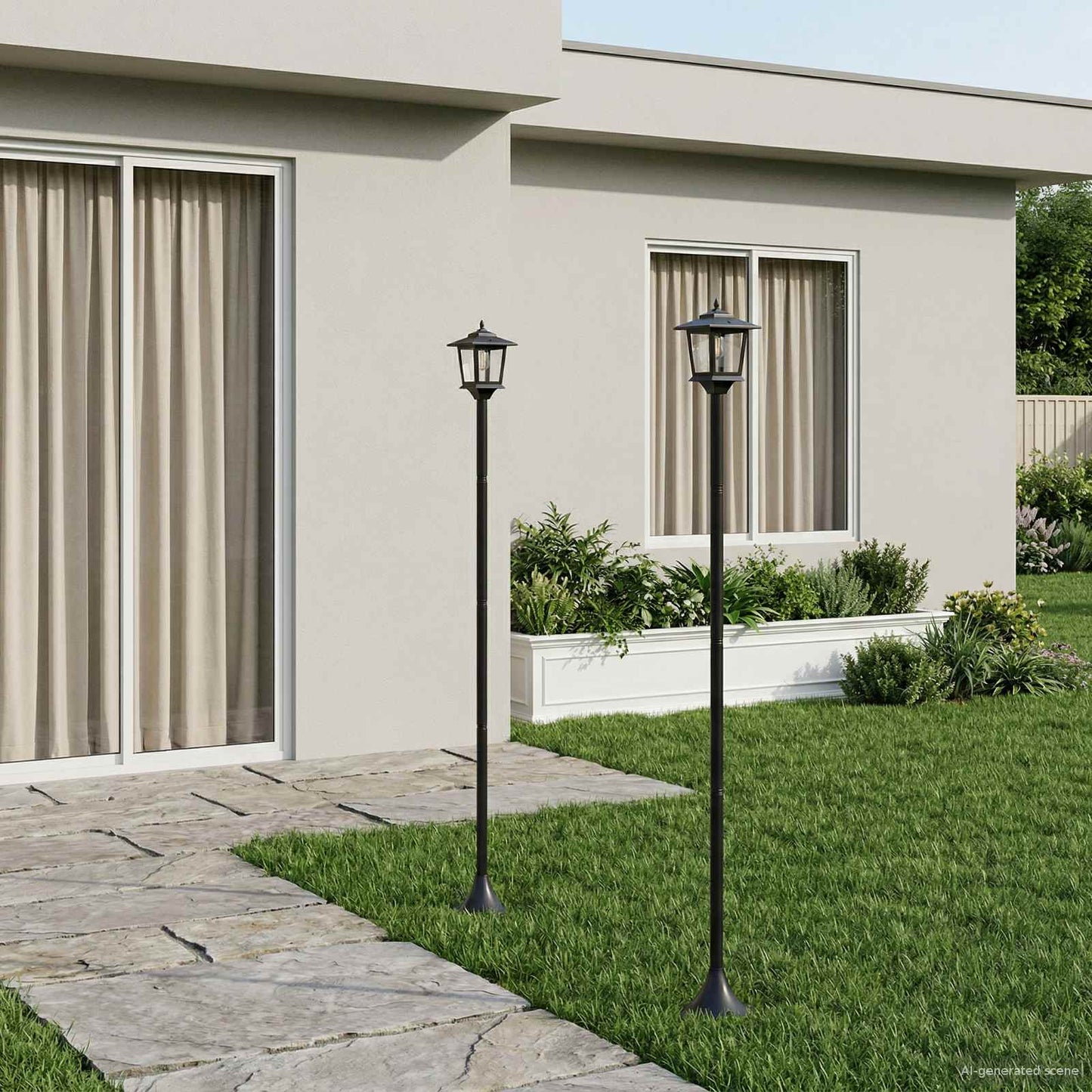 Lamp Post Set with LED Bulb 2 pcs Black 16 x 16 x 156 cm