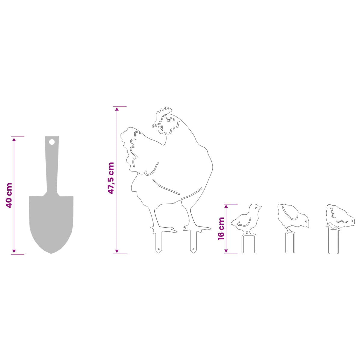 Garden Stake Set of 4 47.5 x 30 cm Stainless Steel Silver